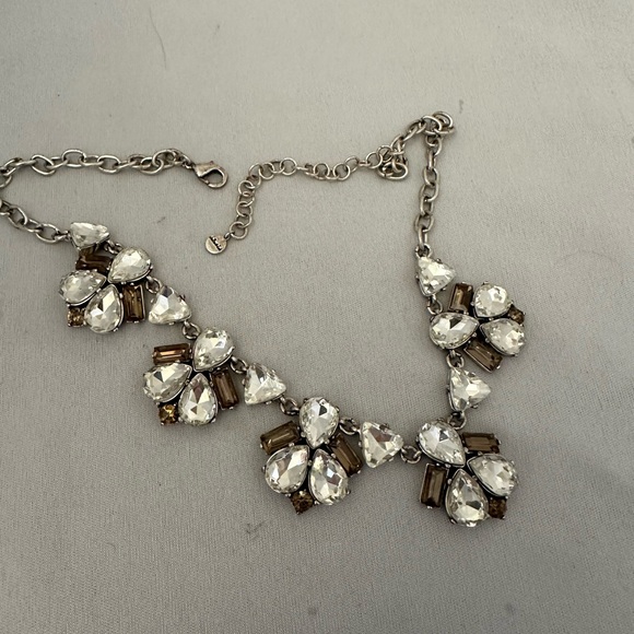 Stella & Dot silver tone statement necklace with clear and topaz colored stones - Picture 3 of 5